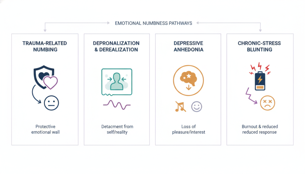 Visual comparison of emotional numbness, dissociation, anhedonia, and stress blunting