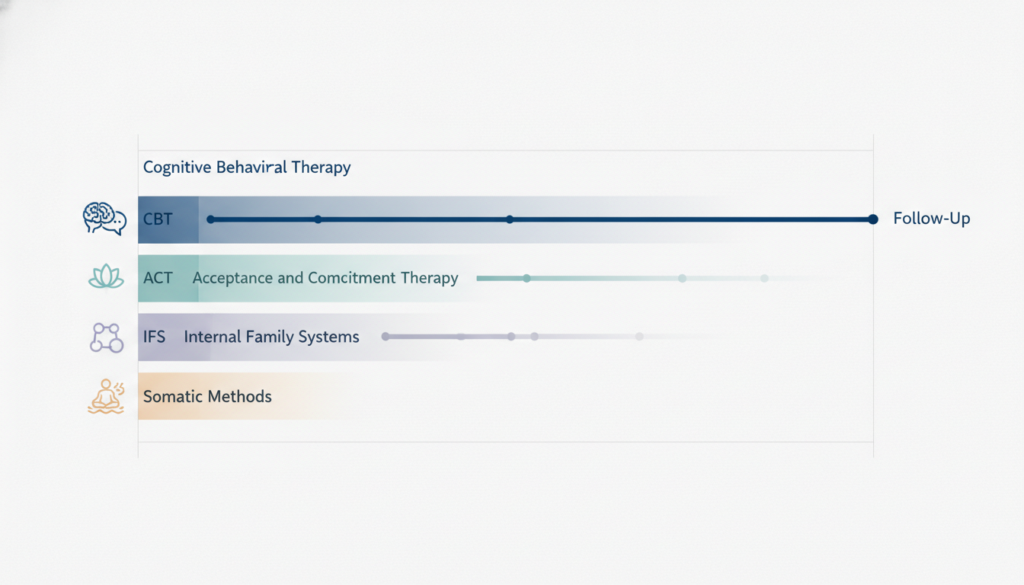 Evidence comparison of CBT ACT IFS and somatic therapy for anxiety