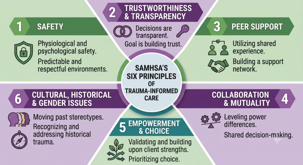 Six key principles that define effective trauma-sensitive counseling.