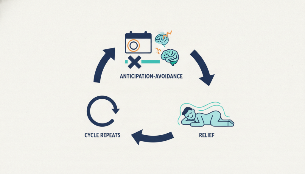 Visual cycle of anticipatory anxiety, avoidance, and short-term relief