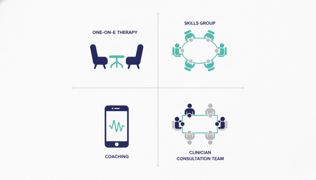Full-model DBT for BPD with therapy, skills group, phone coaching and consultation team