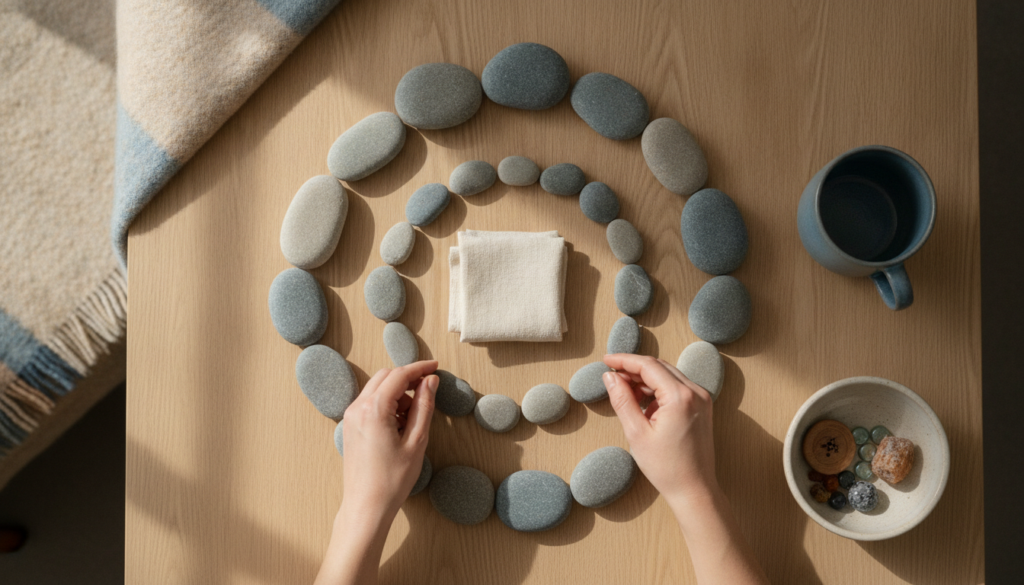 IFS unburdening process shown with grounding stones