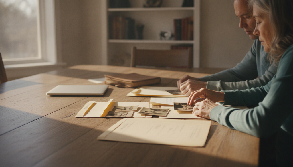 Adult managing accumulated paperwork and daily organization challenges from untreated ADHD