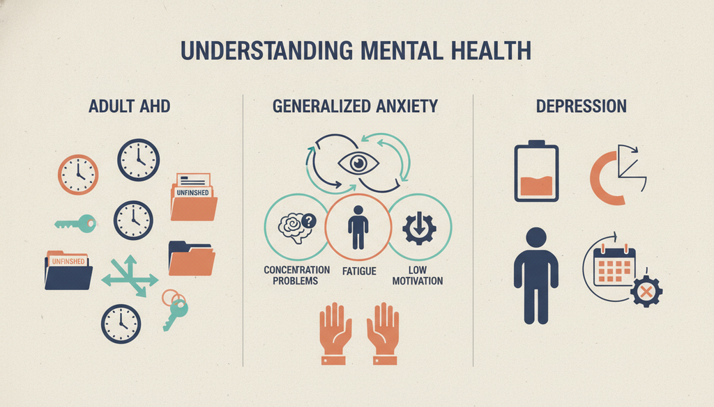 Comparison of adult ADHD, generalized anxiety, and depression symptoms