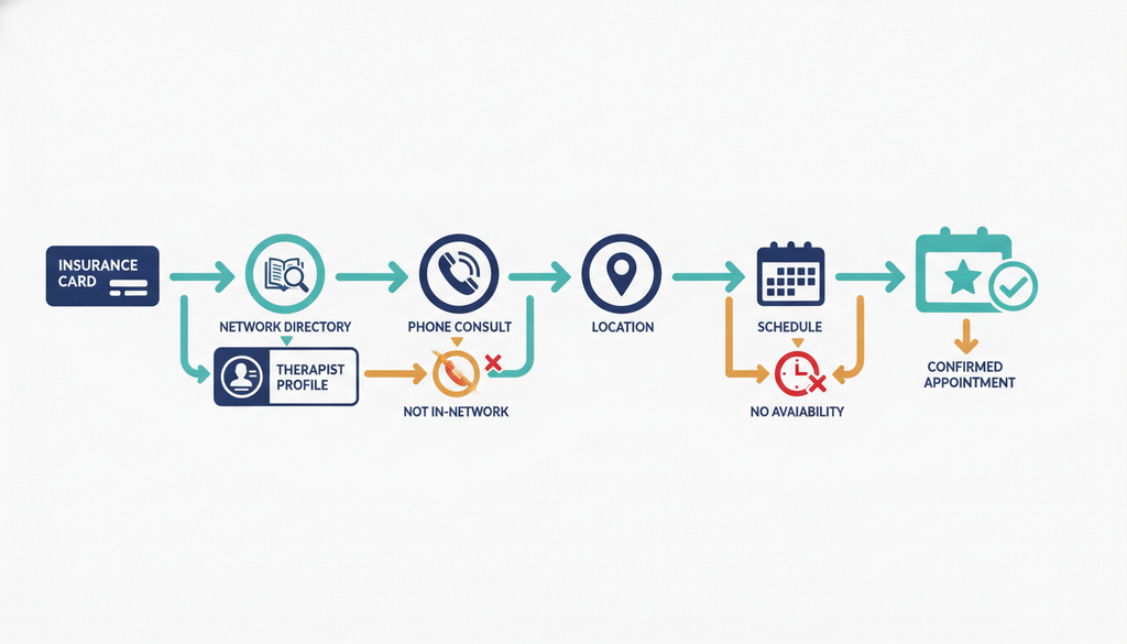 Therapist insurance and availability verification process infographic